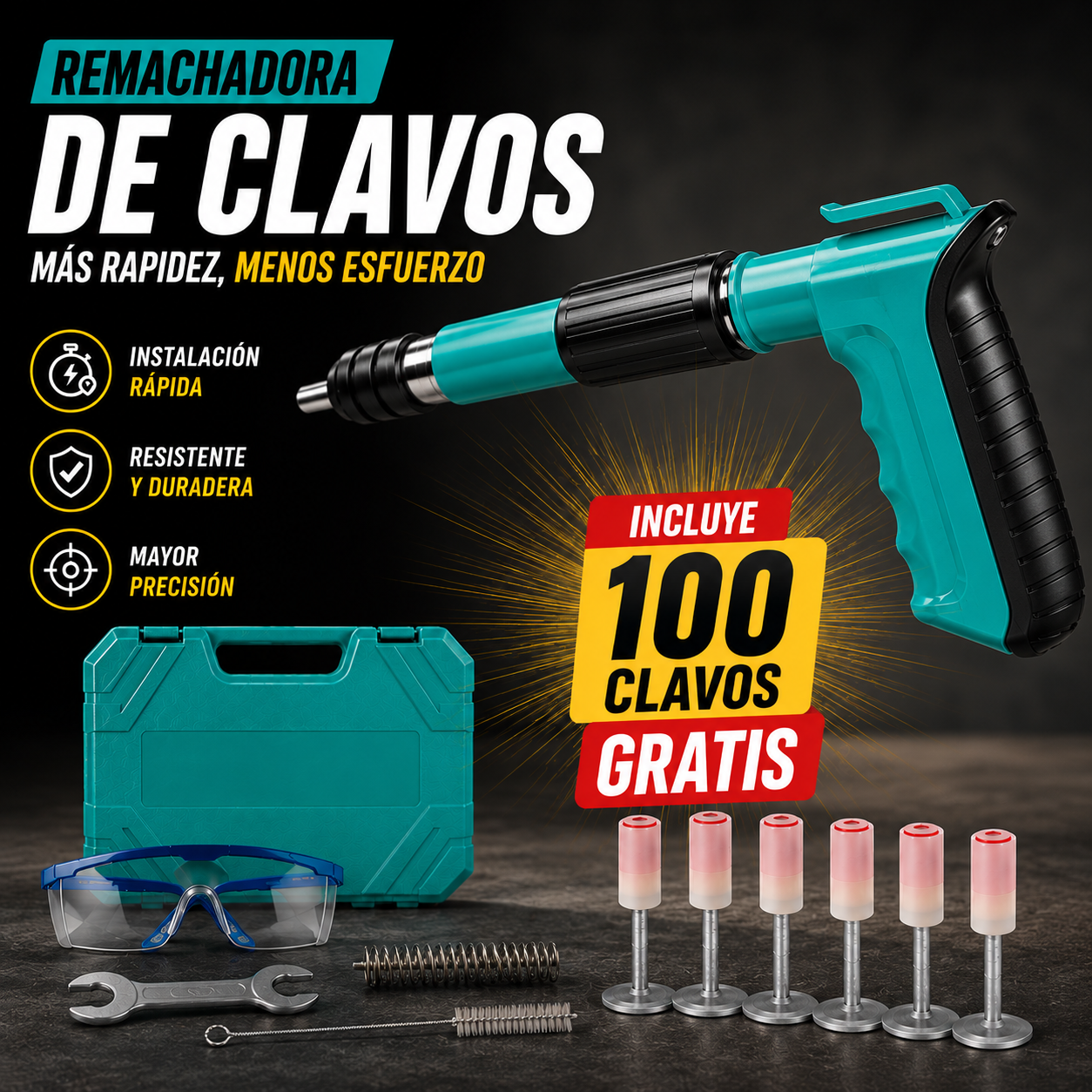 Kit de pistola remachadora 🔧 SOLO POR HOY 🎁TE REGALAMOS 100 CLAVOS