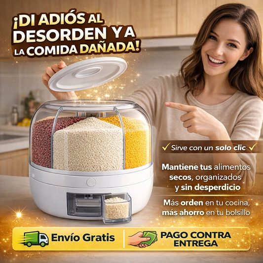 Ya no mas desorden con el dispensador giratorio 6 en 1